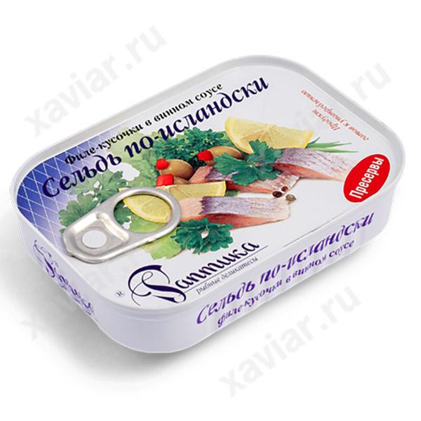 Сельдь филе-кусочки в винном соусе по-исландски «Раптика», 115 гр.