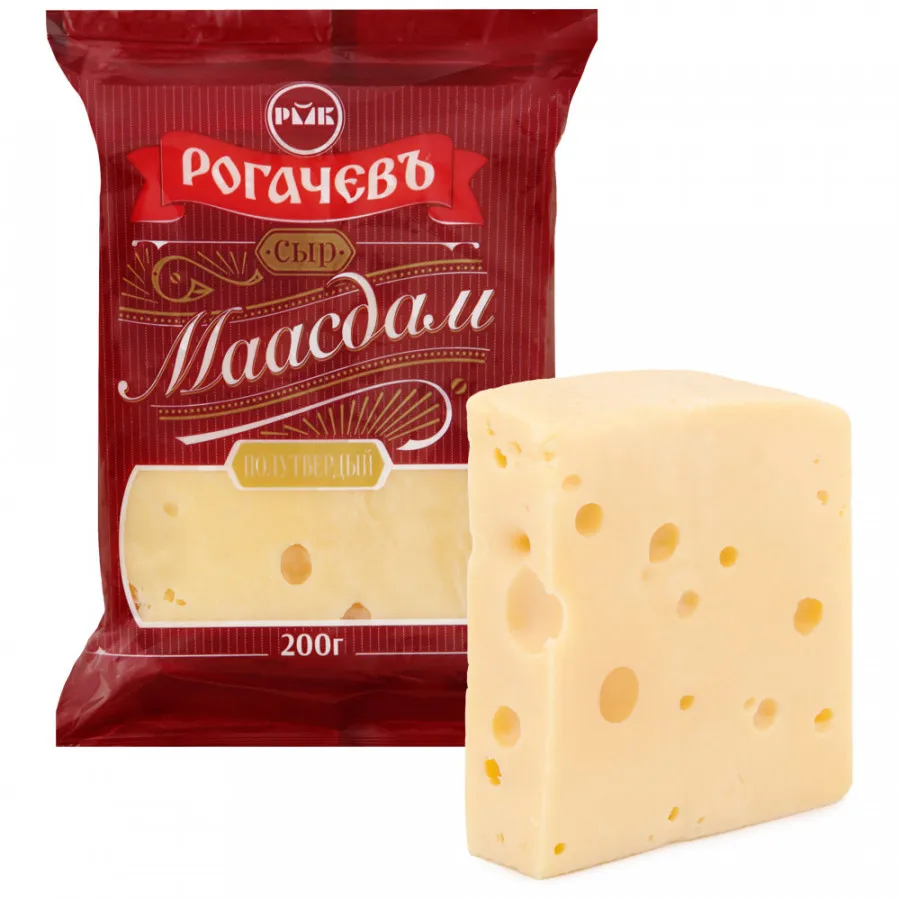 Сыр полутвердый Маасдам 30% «Рогачевъ», 200 гр.